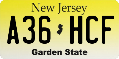 NJ license plate A36HCF