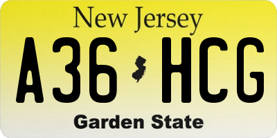 NJ license plate A36HCG