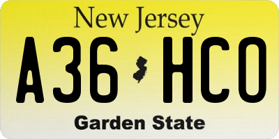 NJ license plate A36HCO