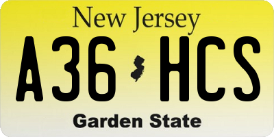 NJ license plate A36HCS
