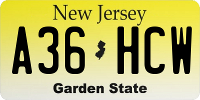 NJ license plate A36HCW
