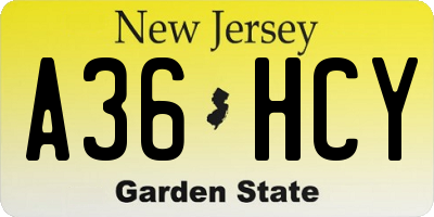 NJ license plate A36HCY