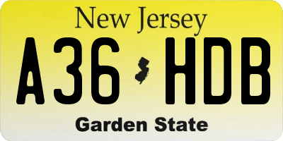 NJ license plate A36HDB