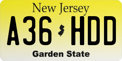 NJ license plate A36HDD