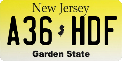 NJ license plate A36HDF