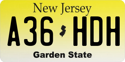 NJ license plate A36HDH