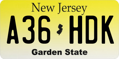 NJ license plate A36HDK