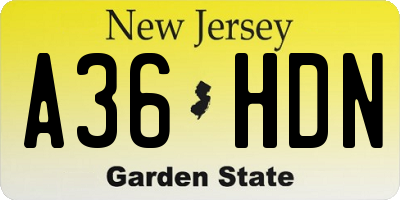 NJ license plate A36HDN