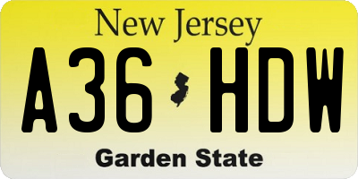 NJ license plate A36HDW