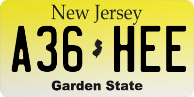 NJ license plate A36HEE