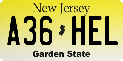 NJ license plate A36HEL