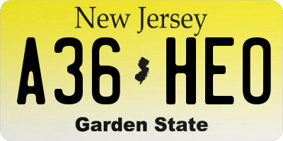 NJ license plate A36HEO