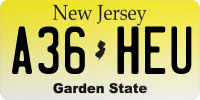 NJ license plate A36HEU