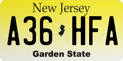NJ license plate A36HFA