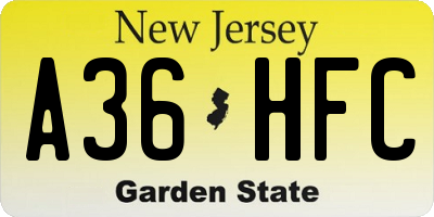 NJ license plate A36HFC
