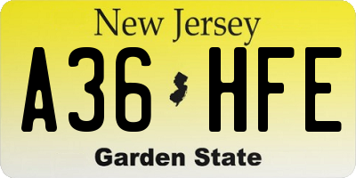 NJ license plate A36HFE