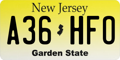 NJ license plate A36HFO