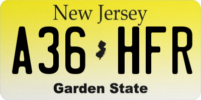 NJ license plate A36HFR
