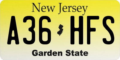 NJ license plate A36HFS