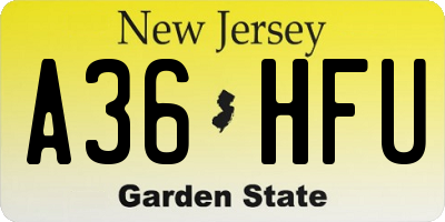 NJ license plate A36HFU