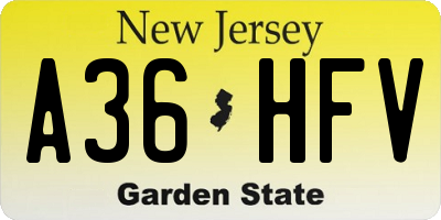 NJ license plate A36HFV