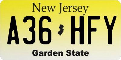 NJ license plate A36HFY