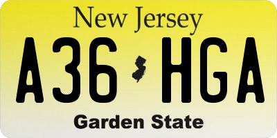 NJ license plate A36HGA