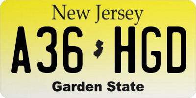 NJ license plate A36HGD