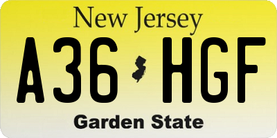 NJ license plate A36HGF