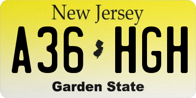 NJ license plate A36HGH