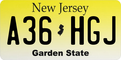 NJ license plate A36HGJ