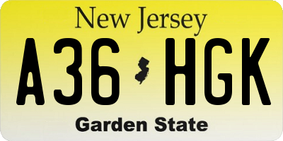 NJ license plate A36HGK