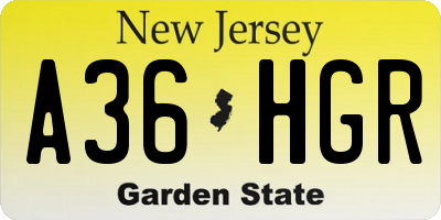 NJ license plate A36HGR