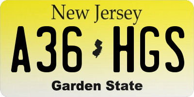 NJ license plate A36HGS