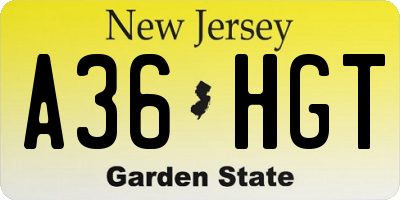 NJ license plate A36HGT