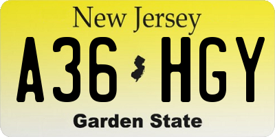 NJ license plate A36HGY