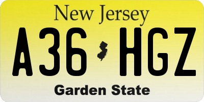 NJ license plate A36HGZ