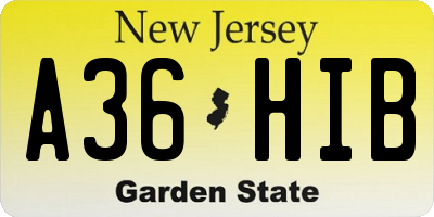 NJ license plate A36HIB