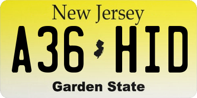 NJ license plate A36HID