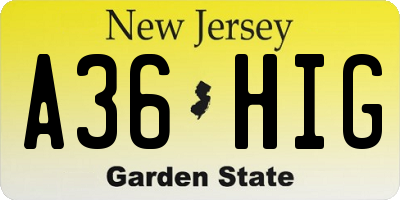 NJ license plate A36HIG