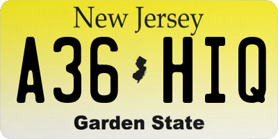 NJ license plate A36HIQ