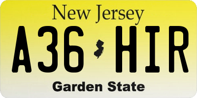 NJ license plate A36HIR