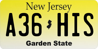 NJ license plate A36HIS