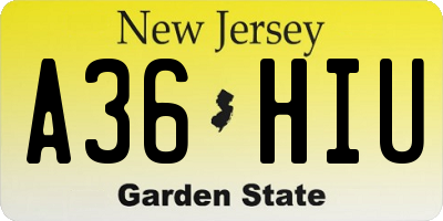 NJ license plate A36HIU