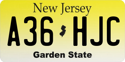 NJ license plate A36HJC