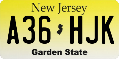 NJ license plate A36HJK