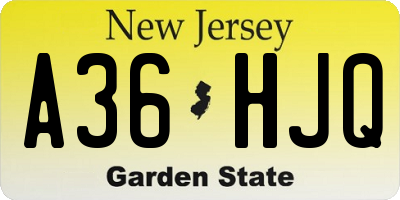 NJ license plate A36HJQ