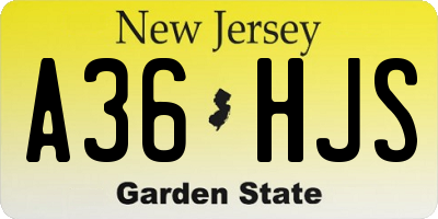 NJ license plate A36HJS
