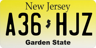 NJ license plate A36HJZ