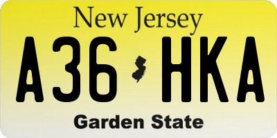 NJ license plate A36HKA